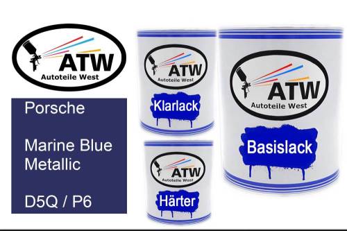 Porsche, Marine Blue Metallic, D5Q / P6: 1L Lackdose + 1L Klarlack + 500ml Härter - Set, von ATW Autoteile West.